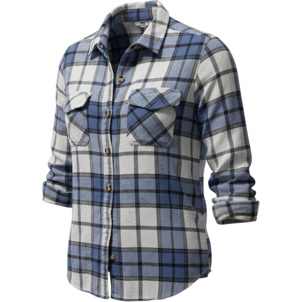 Beachlunchlounge Blue White Plaid Soft Flannel Button Down Shirt Women Medium